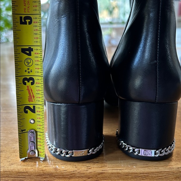 Michael Kors Sabrina Black Leather Ankle Boots with Chain-Trim Heel - Picture 6 of 9